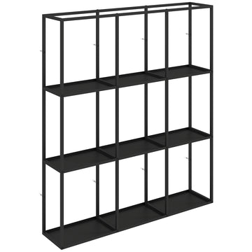 Wandrek met 9 vakken voor verzamelobjecten | Kleur: Zwart | Afmetingen: 87,5x18x100 cm