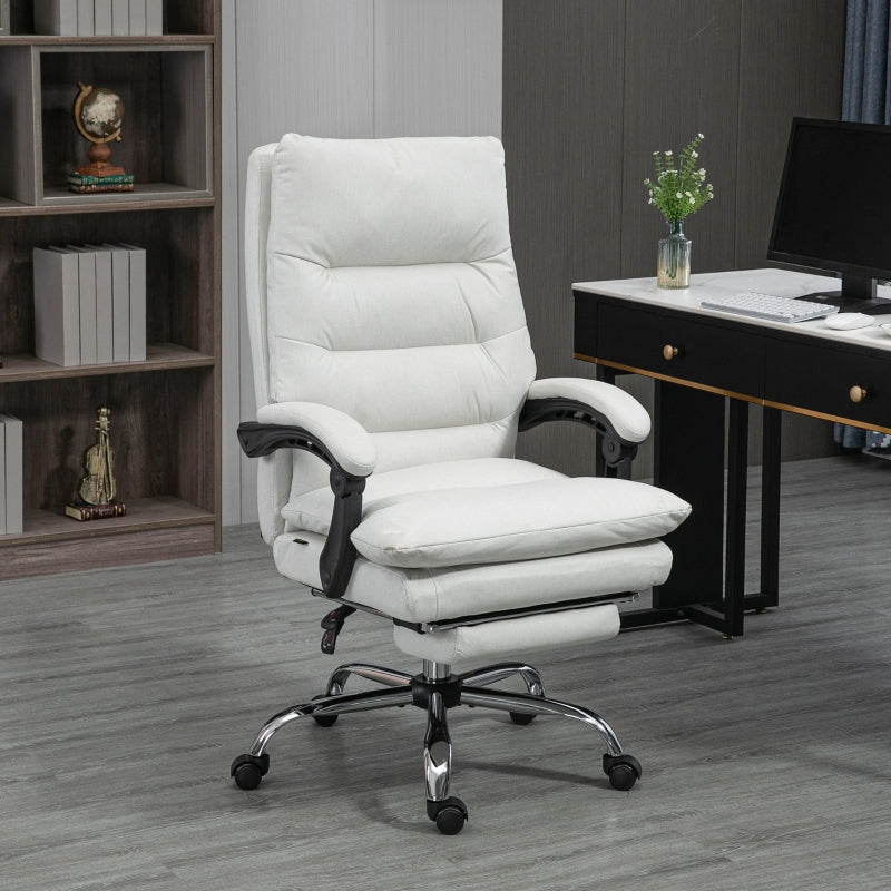 Massage bureaustoel met voetsteun en lendenwarmte | Kleur: Crèmewit | Afmetingen: 65x72x109-117 cm