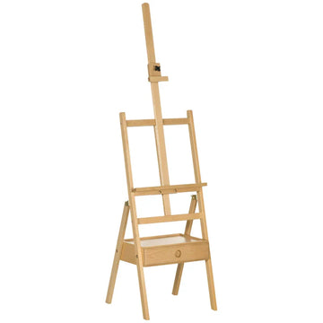 Schildersezel van beukenhout met lade | Kleur: Naturel | Afmetingen: 43x43,5x150-190 cm