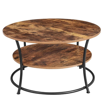 Ronde salontafel - industriële stijl - 2 legplanken - 80 x 45 cm