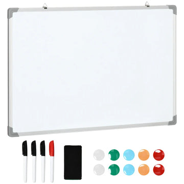 Whiteboard 90x60 cm met markers en magneten | Kleur: Wit | Afmetingen: 90x1.8x60 cm
