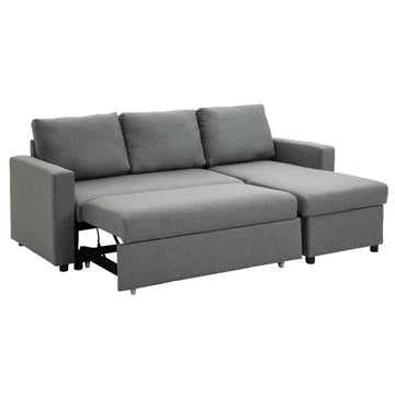 Slaapbank met chaise longue en opbergruimte | Kleur: Lichtgrijs | Afmetingen: 211.5x146x85 cm