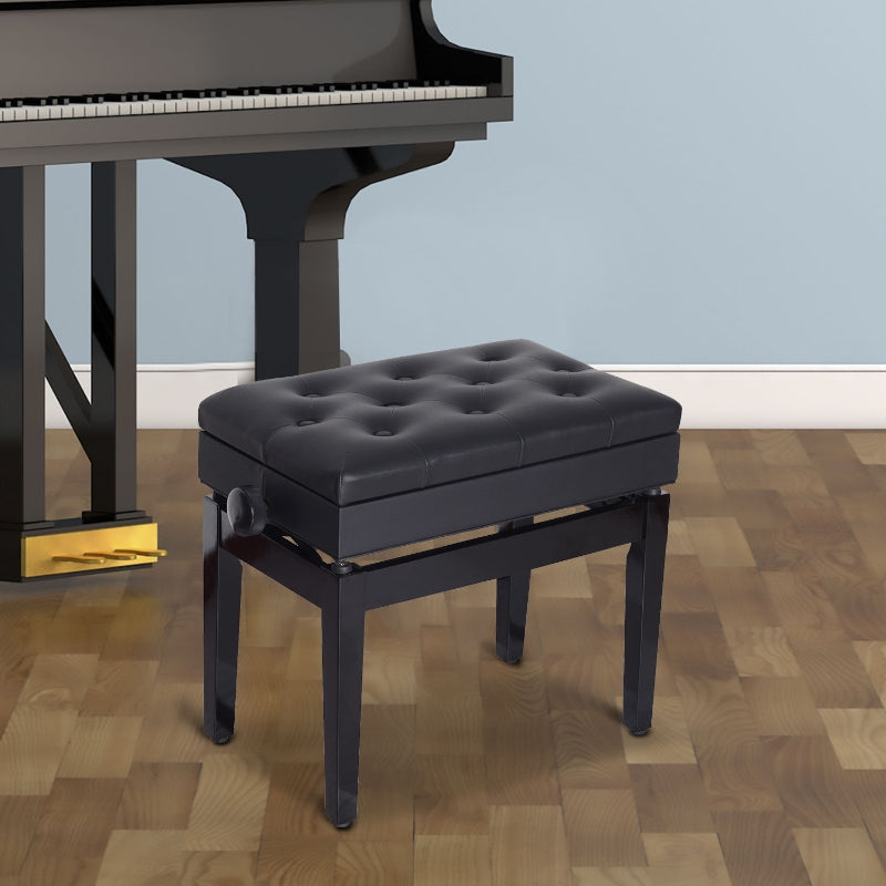 Verstelbare pianokruk met opbergruimte | Kleur: Zwart | Afmetingen: 33x54.5x48-58 cm