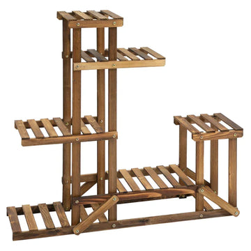 6-laags plantenrek - Houten bloemenstandaard | Kleur: Verkoold | Afmetingen: 28x95x96.5 cm