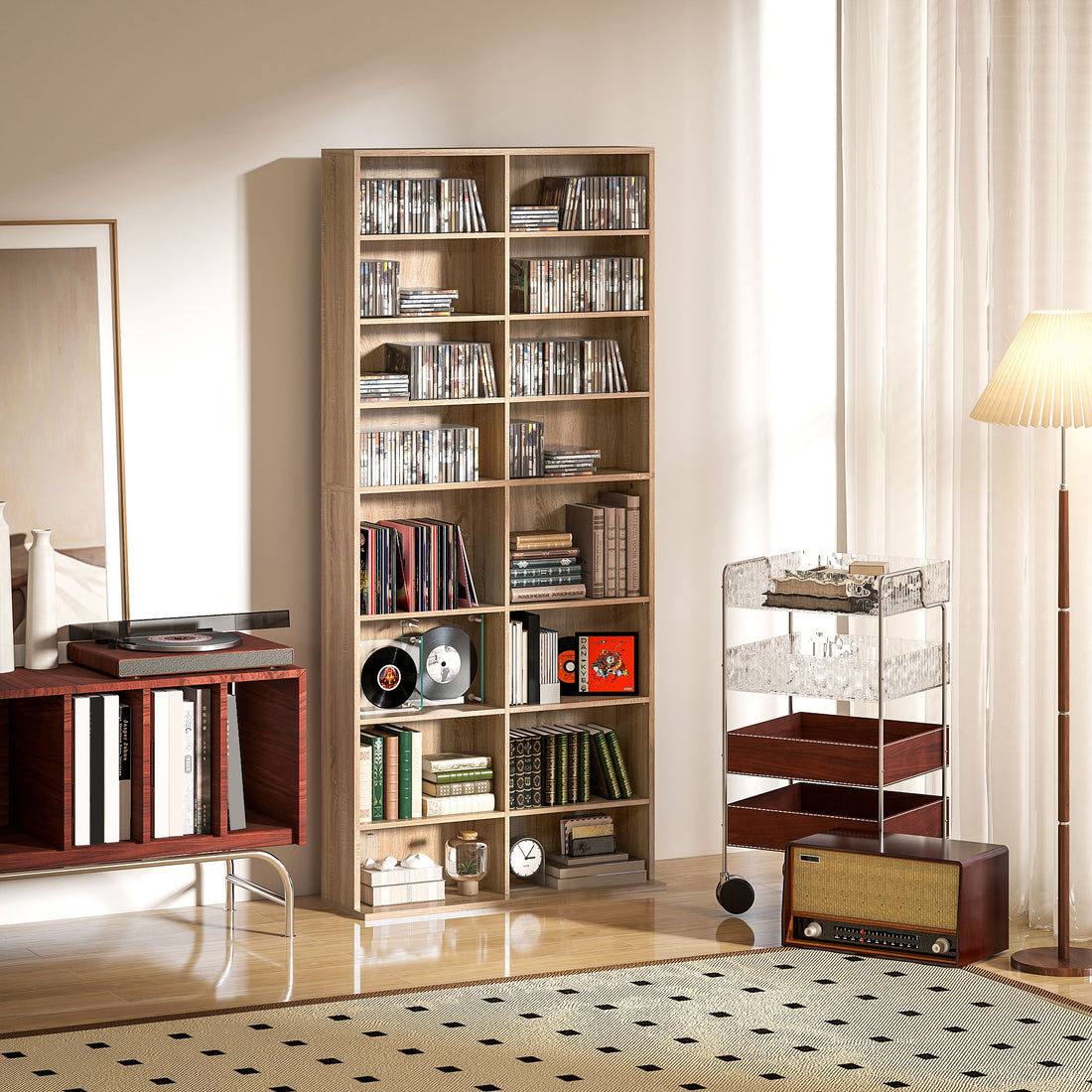 DVD-Schrank mit 18 Fächern für 640 CDs | Farbe: Naturholz | Abmessungen: 78,5x24x175 cm