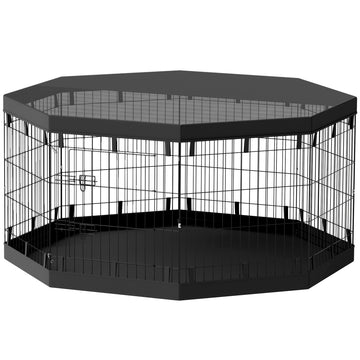 Puppyren - 8 panelen, 76 cm hoog, dakzeil | Kleur: Zwart | Afmetingen: 159x159x76 cm
