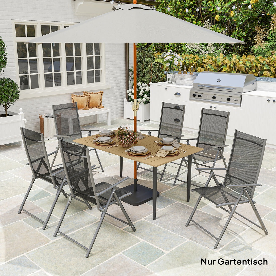 Tuintafel met parasolgat 150x90 cm, staal | Kleur: Bruin | Afmetingen: 90x150x73 cm