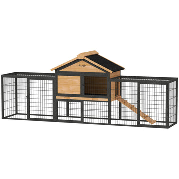 Winterbestendig konijnenhok voor buiten en binnen | Kleur: Bruin, zwart | Afmetingen: 53x217x86 cm
