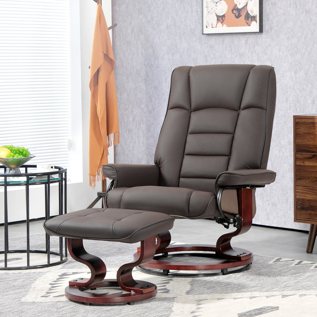 Relaxliege mit Hocker - 360° drehbar | Farbe: Braun | Abmessungen: 76x85x104 cm