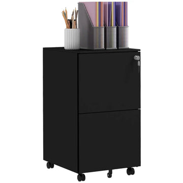 Archiefkast op wielen met 2 laden | Kleur: Zwart | Afmetingen: 43,5x37x67,5 cm