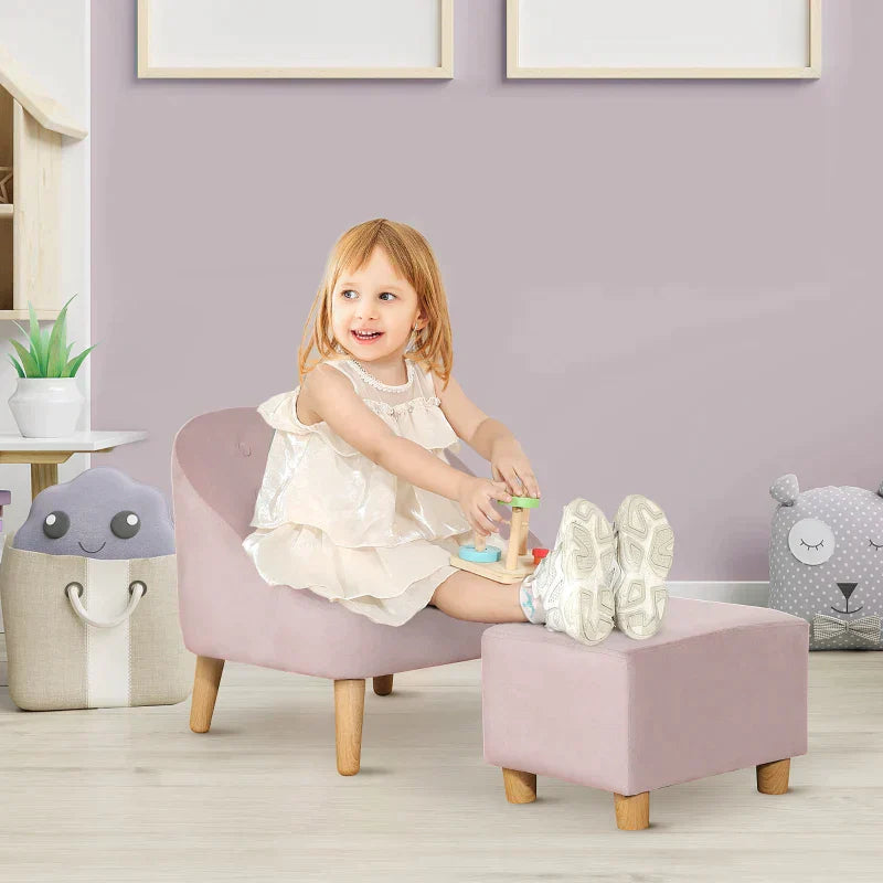 Kindersessel mit Hocker - Schaukelstuhl | Farbe: Rosa | Abmessungen: 51x51x50 cm