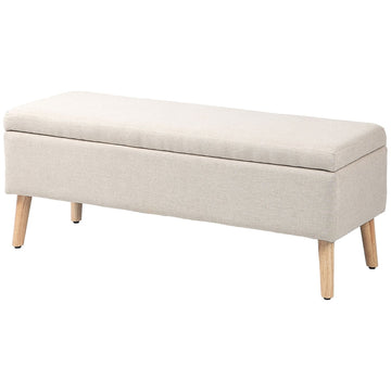 Gestoffeerde opbergbank met opbergkist - Zitbank | Kleur: Beige | Afmetingen: 110x39x45 cm