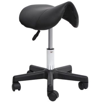 Rollende zadelkruk, verstelbaar, 360° draaibaar | Kleur: Zwart | Afmetingen: 38x35x43-55 cm
