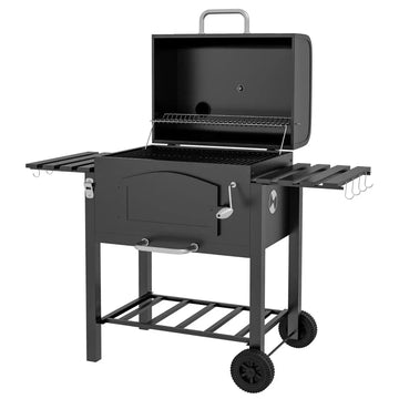 3-in-1 houtskoolbarbecue met smoker | Kleur: Zwart | Afmetingen: 66x124x112 cm