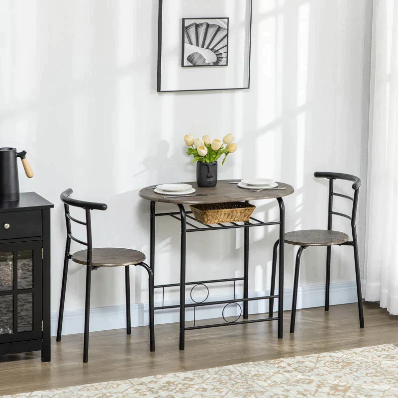 3-delige keukentafelset met 2 stoelen | Kleur: Zwart | Afmetingen: 80x53x74,5 cm