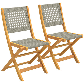 2 inklapbare tuinstoelen acaciahout en rattan | Kleur: Grijs | Afmetingen: 47,5x56x88 cm