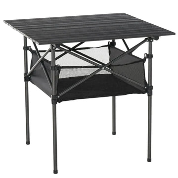Opvouwbare campingtafel met mesh opbergtas | Kleur: Zwart | Afmetingen: 70x70x69 cm