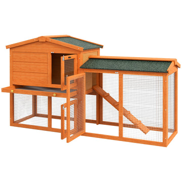 Konijnenhok voor buiten met ren | Kleur: Oranje, groen | Afmetingen: 45x150x85 cm