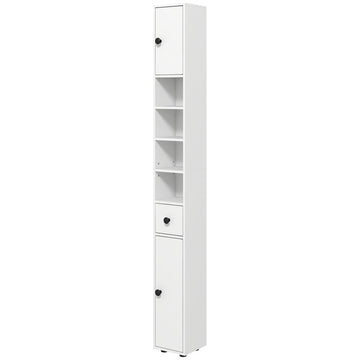 Badkamerkast met 4 planken en 1 lade | Kleur: Wit | Afmetingen: 20x20x180 cm