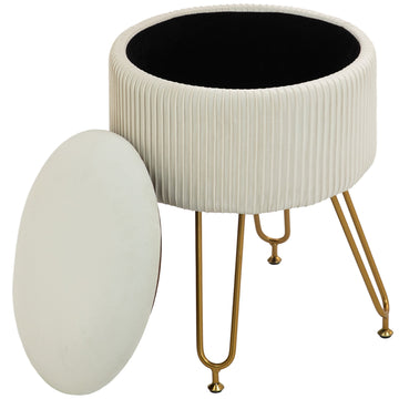 Opbergtabouret 2-in-1 met metalen poten | Kleur: Wit-goud | Afmetingen: 40x40x48 cm