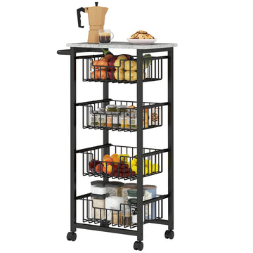 Keukentrolley met 4 manden | Kleur: Grijs, zwart | Afmetingen: 49.5x31x91 cm