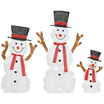 3-delige kerst-sneeuwpoppen buitenverlichting | Kleur: Wit | Afmetingen: 64x30x91.5 cm
