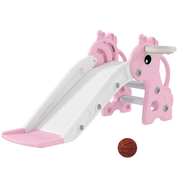 3-in-1 Kinderglijbaan Giraffe met Basketbal | Kleur: Roze | Afmetingen: 51,5x106x52 cm