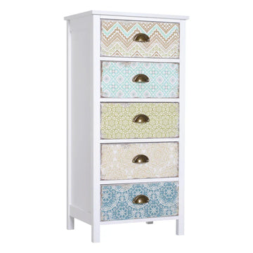 Ladekast shabby chic met 5 laden | Kleur: Meerkleurig | Afmetingen: 34x46x97,5 cm