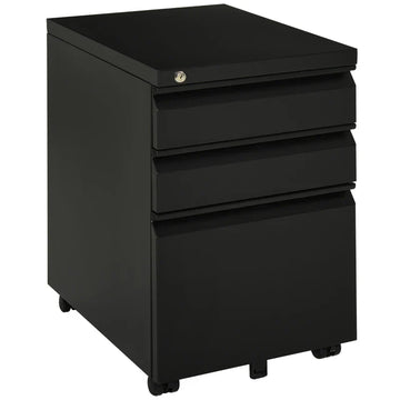 Archiefkast op wielen met 3 laden | Kleur: Zwart | Afmetingen: 48x39x60 cm
