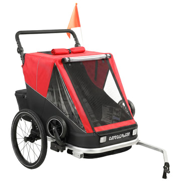 2-in-1 kinderfietskar voor 2 kinderen | Kleur: Rood | Afmetingen: 82x155x102 cm