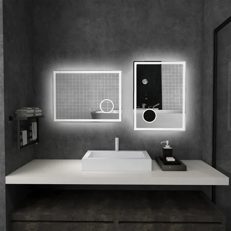 LED-Badezimmerspiegel 3-fach Vergrößerung | Farbe: Silber+Weiß | Maße: 80x3.8x60 cm