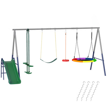 5-in-1 schommelset met glijbaan | Kleur: Meerkleurig | Afmetingen: 196x382x203 cm
