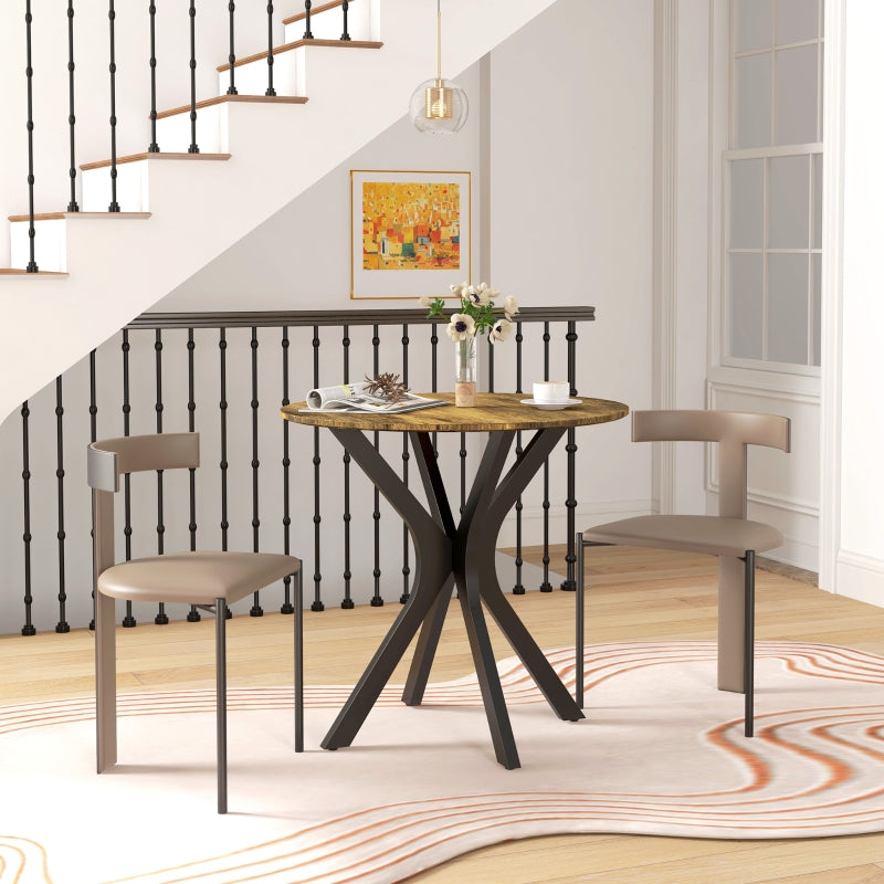 Ronde eettafel - MDF tafel met stalen poten | Kleur: Rustiek bruin | Afmetingen: 78x78x75 cm