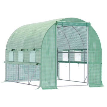 Tuinkas met oprolbare ramen en deuren | Kleur: Groen | Afmetingen: 200x295x200 cm