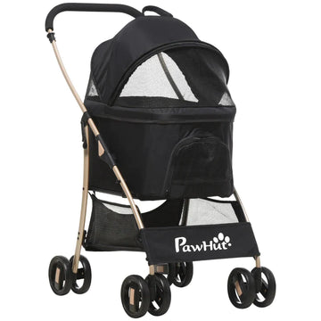 Hondenbuggy en kattentrolley | Kleur: Zwart+Goud | Afmetingen: 49,5x82x98 cm