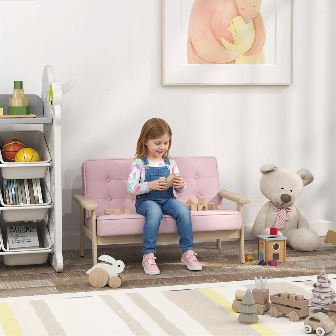 Roze kinderfauteuil met velvet bekleding en houten frame | Kleur: Roze | Afmetingen: 42x77x48 cm