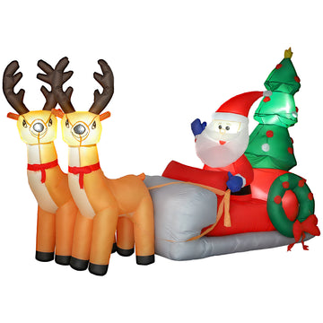 Opblaasbare kerstman in slede | Kleur: Meerkleurig | Afmetingen: 90x216x150 cm