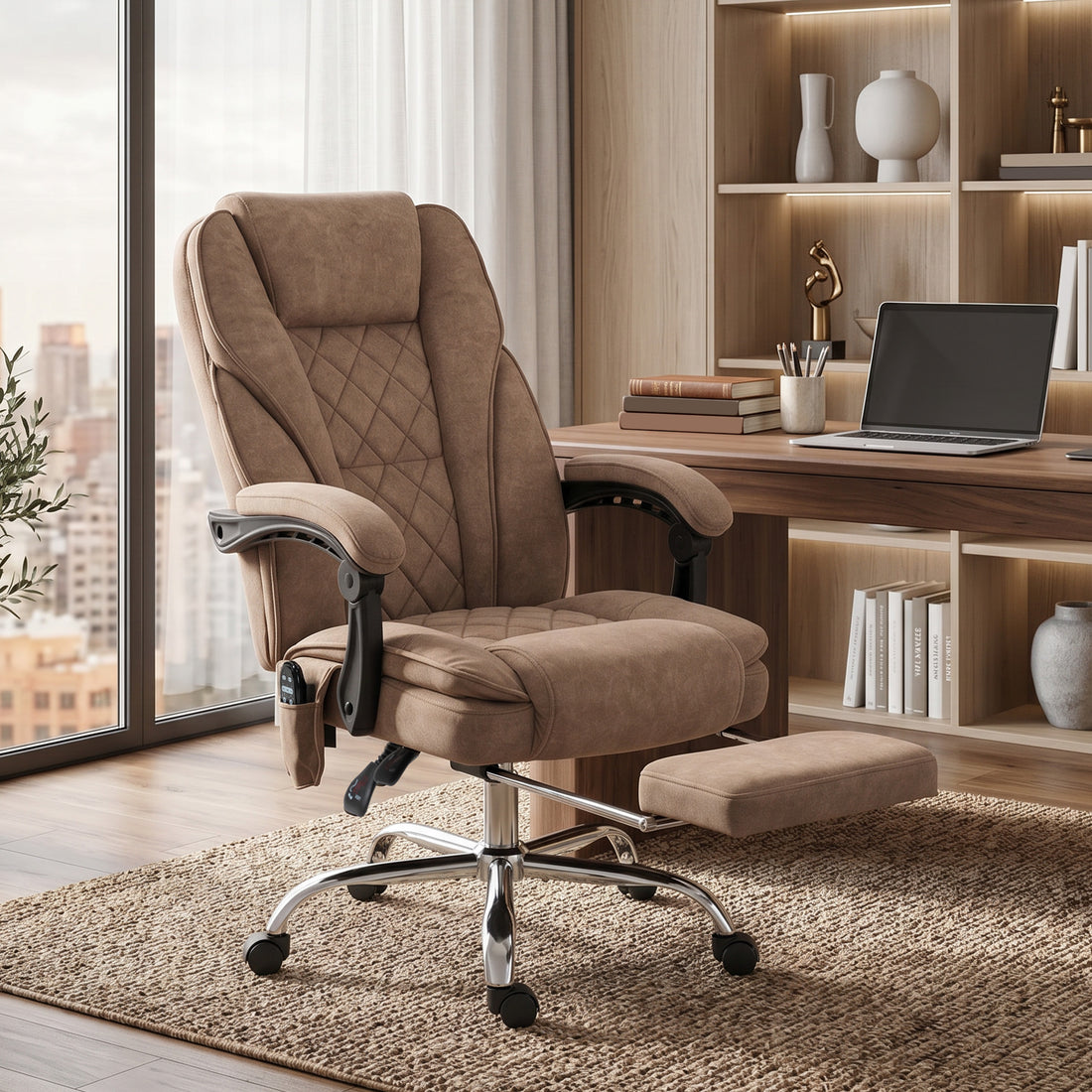 Ergonomischer Bürostuhl mit Massage | Farbe: Braun | Abmessungen: 67x72x111-119 cm