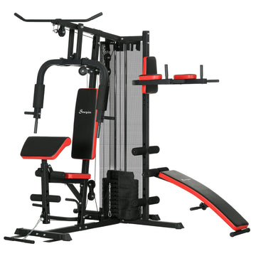 Krachtstation met 65 kg gewichten | Kleur: Zwart | Afmetingen: 175x225x200 cm