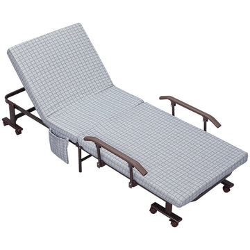 Opklapbaar logeerbed met matras | Kleur: Lichtgrijs+Zwart | Afmetingen: 190x76x33 cm