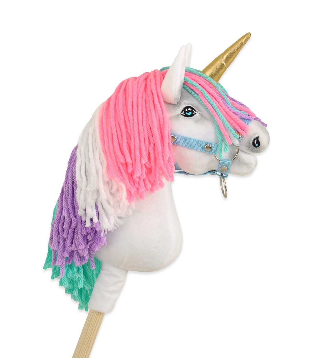 Hobby paardje eenhoorn - stokpaardje - handgemaakt, zacht pluche, Oeko-Tex gecertificeerd