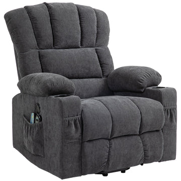 Elektrische sta-opstoel met massage en warmte | Kleur: Grijs | Afmetingen: 93x91x110 cm
