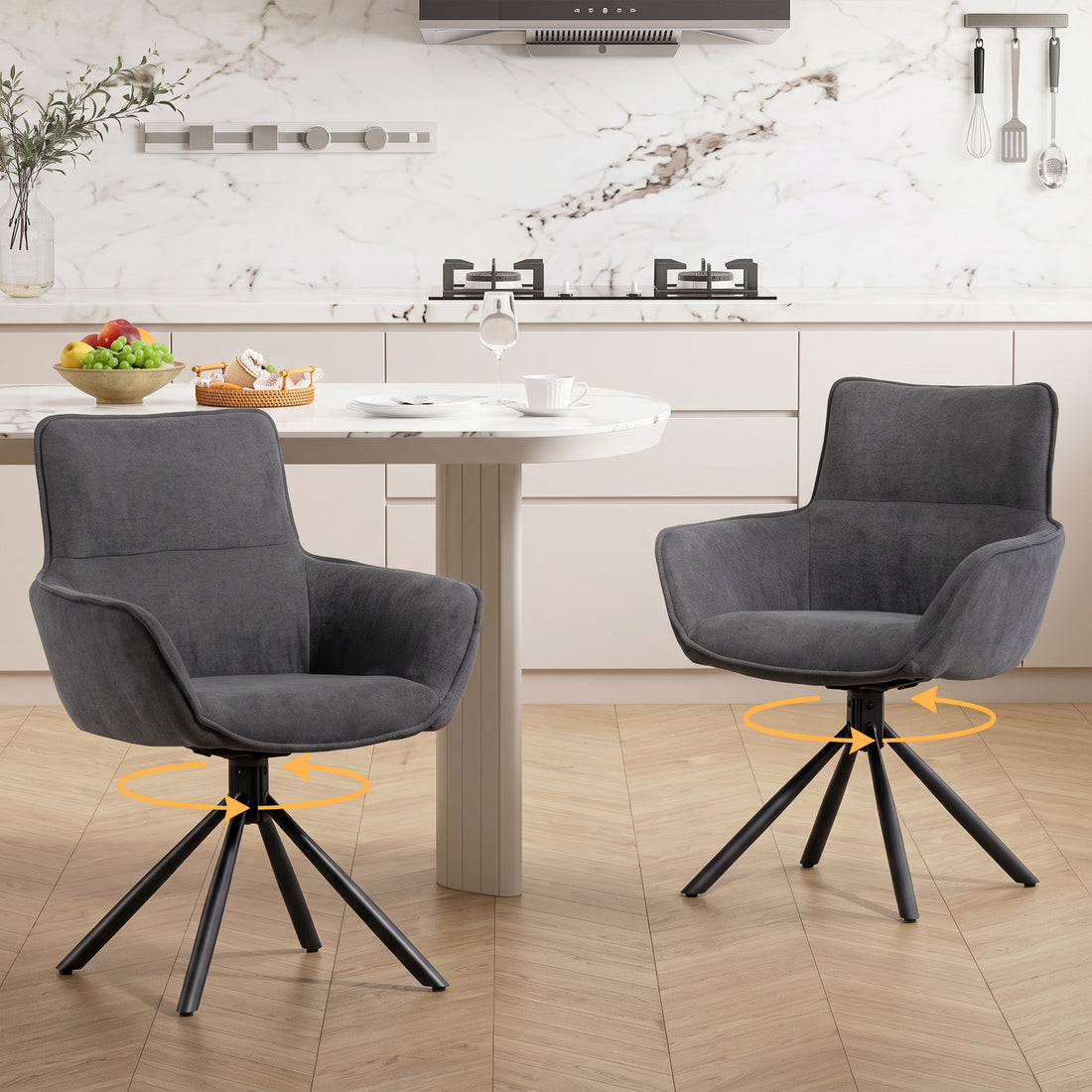 Set van 2 draaibare eetkamerstoelen | Kleur: Donkergrijs | Afmetingen: 64x67x87 cm