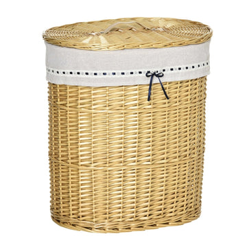 Rieten wasmand met deksel - Handgeweven wilgen | Kleur: Naturel | Afmetingen: 38x51x57 cm
