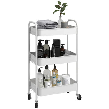 Keukentrolley op wielen - Opbergtrolley | Kleur: Wit | Afmetingen: 30.6x45x79 cm