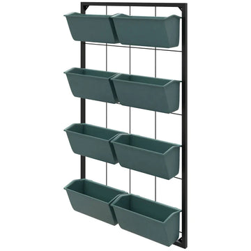 Plantenrek met 8 plantenbakken | Kleur: Donkergroen+zwart | Afmetingen: 52.5x14x90 cm