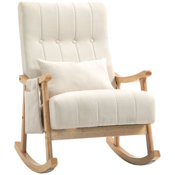 Schommelstoel met zijvak en lendenkussen | Kleur: Beige | Afmetingen: 65x90x98 cm
