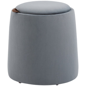 Ronde opbergpoef met dienblad - fluweellook | Kleur: Grijs | Afmetingen: 44x44x47.5 cm