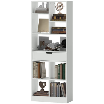 Boekenkast met 9 vakken en lade | Kleur: Wit | Afmetingen: 26x60x158 cm
