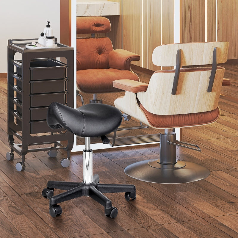 Rollhocker, verstellbar, 360° drehbar | Farbe: Schwarz | Abmessungen: 38x35x43-55 cm